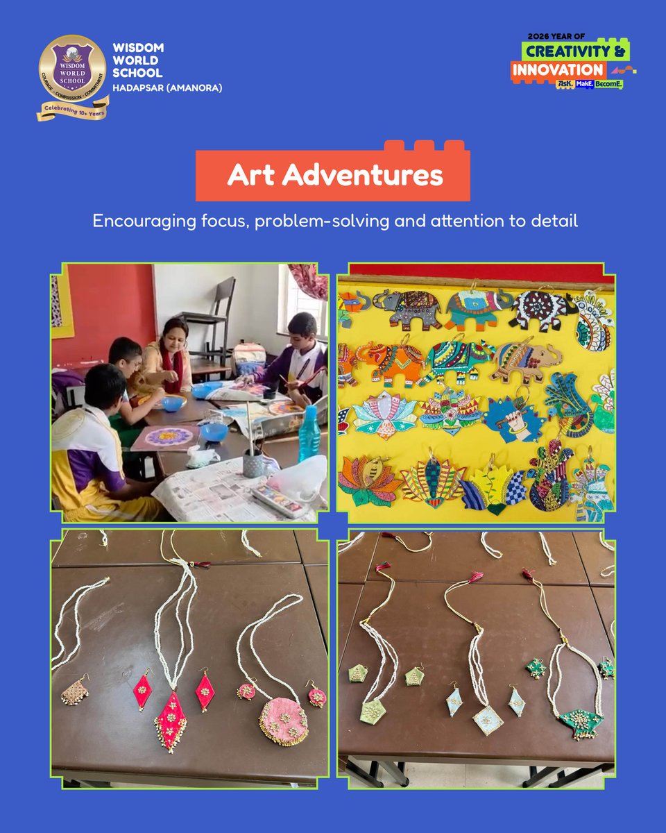 WorldPune's tweet photo. Classes VI, VII & VIII celebrated Bagless Day with art, craft and hands-on experiences that sparked creativity, curiosity and joyful learning beyond the classroom 🎨✨
#BaglessDay #CreativeLearning #LearningByDoing #StudentCreativity #WisdomWorldSchool https://t.co/wMroRZjYIi
