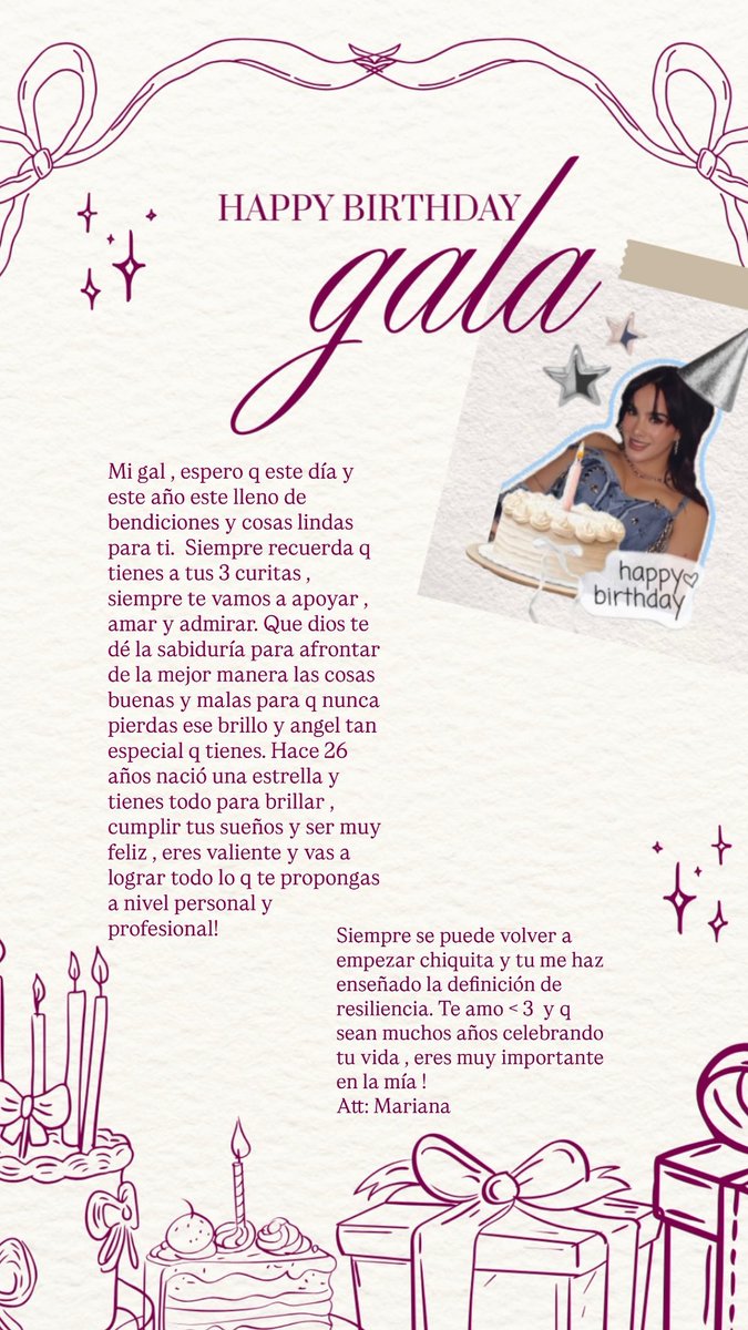 mgtgalateam67's tweet photo. felizzzzz vida Gala ! q dios te bendiga siempre preciosa 🥳🎂💗 
curitas hoy vamos a utilizar todo el día #GalaTurns26 https://t.co/Z7Zi0TQt1R
