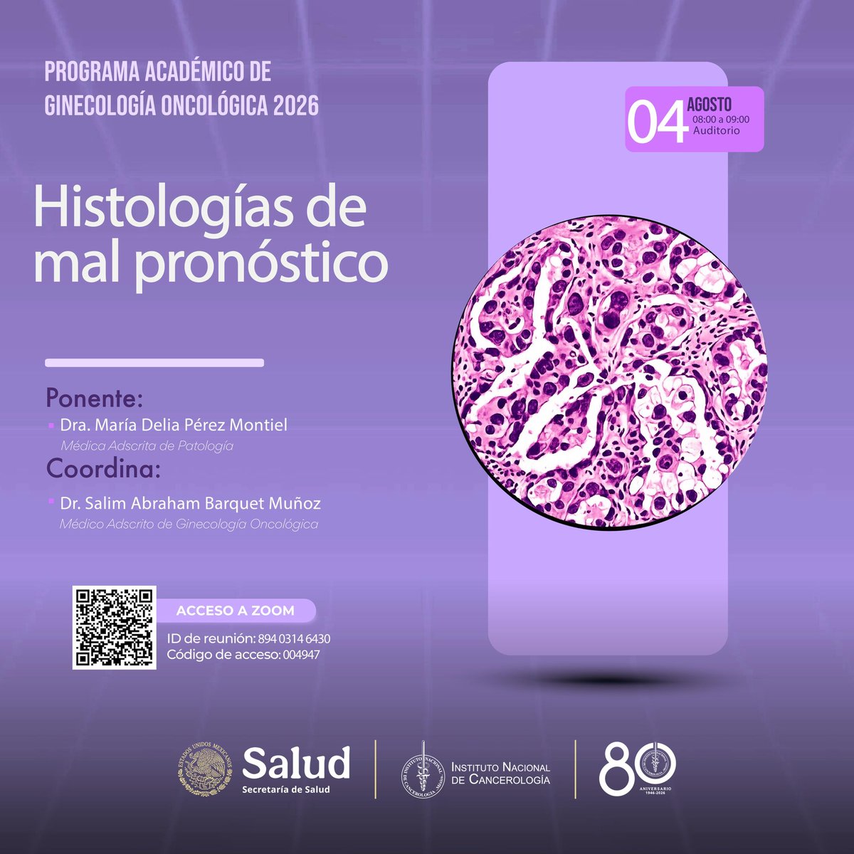 incanMX's tweet photo. El Programa Académico de Ginecología Oncológica te invita a la sesión “Histologías de mal pronóstico”.
👩‍⚕️👨‍⚕️ Exclusiva para profesionales de la salud. ¡Te esperamos! https://t.co/hFJOOB4zLk