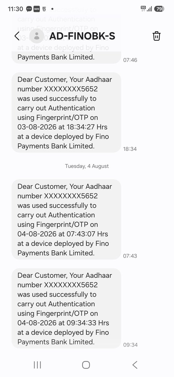 SekharTanguturi's tweet photo. @FinoPaymntsBank I've been getting these messages for last 1 month everyday. Written to customer care. No response. It's not my aadhaar. Wrong ph no tagged. Pls resolve https://t.co/U7YHbl6CsX