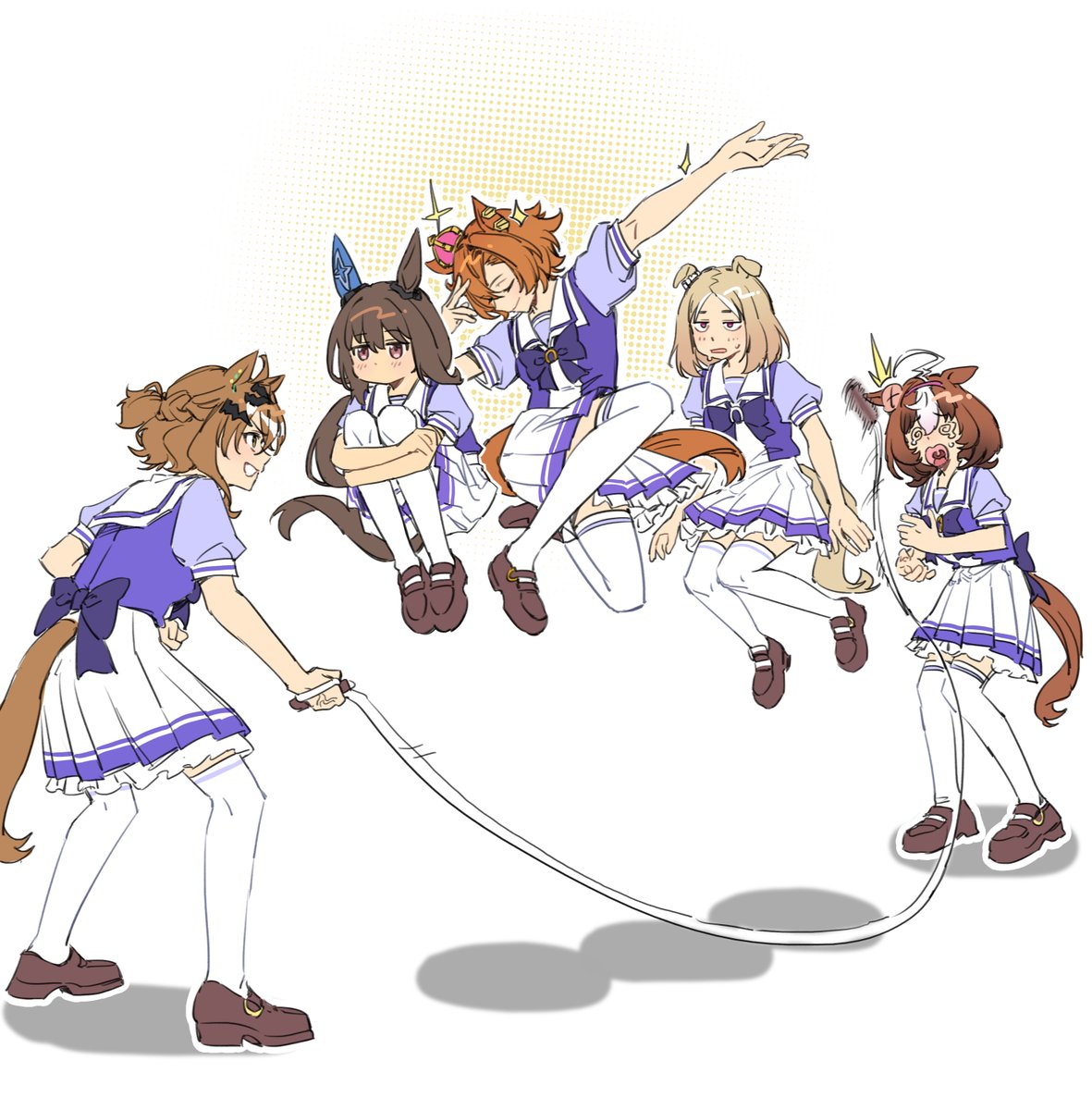 AgAy1996's tweet photo. 99世代で一緒に縄跳びする
最近流行している縄跳びのミームのウマ娘版だよ
#ウマ娘  #99組 
#ナリタトップロード
#アドマイヤベガ
#テイエムオペラオー https://t.co/JnudQ2d9IS