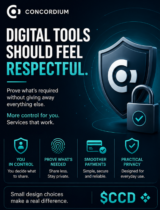 CaptainDef1i's tweet photo. Digital Tools Should Feel Respectful.
Too many services still ask for more personal information than they need. Over time, that becomes tiring and unnecessary.    

@Concordium takes a more careful approach. You can prove what’s required without handing over everything else. This keeps more control with the user while still allowing services to function properly.    

It’s a practical form of privacy that feels more natural in everyday use.    

Small design choices like this make a real difference.  

#ConcordiumAmbassador