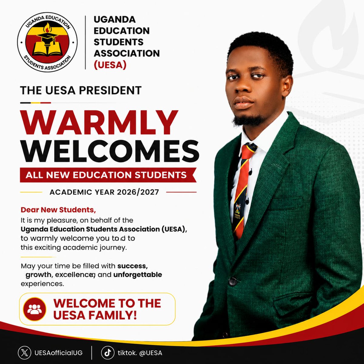 UESA_Makerere's tweet photo. The President UESA warmly welcomes all new Education Students to Makerere University. https://t.co/EdOxancaZl