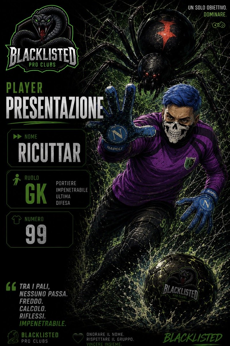 BlackListedFC's tweet photo. ⚫🟢 PLAYER SHOWCASE
L’ultima barriera. Riflessi, personalità e sicurezza tra i pali. Quando conta davvero, c’è lui. 🧤

🥅 RICUTTAR | GK
🔢 #99
Un solo obiettivo: DOMINARE. 🐍

#Blacklisted #FC27 #ProClubs #EAFC27 https://t.co/d1sVeDn18z