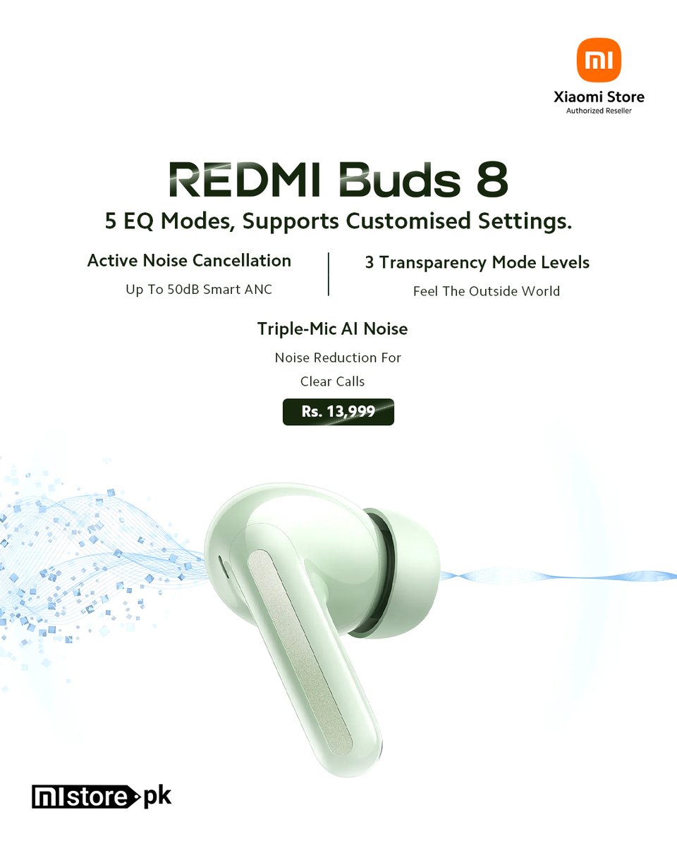MistorePk's tweet photo. Admire a new level of audio, smarter noise cancellation, and crystal-clear calls with the all-new ๐ฅ๐ฒ๐ฑ๐บ๐ถ ๐๐๐ฑ๐ 8.
๐ Order now! https://t.co/IWCxjs4tYA
#RedmiBuds8 #NewArrival #MiStorePakistan #ActiveNoiseCancellation #ANC #WirelessEarbuds https://t.co/Pzu4HLWwhN