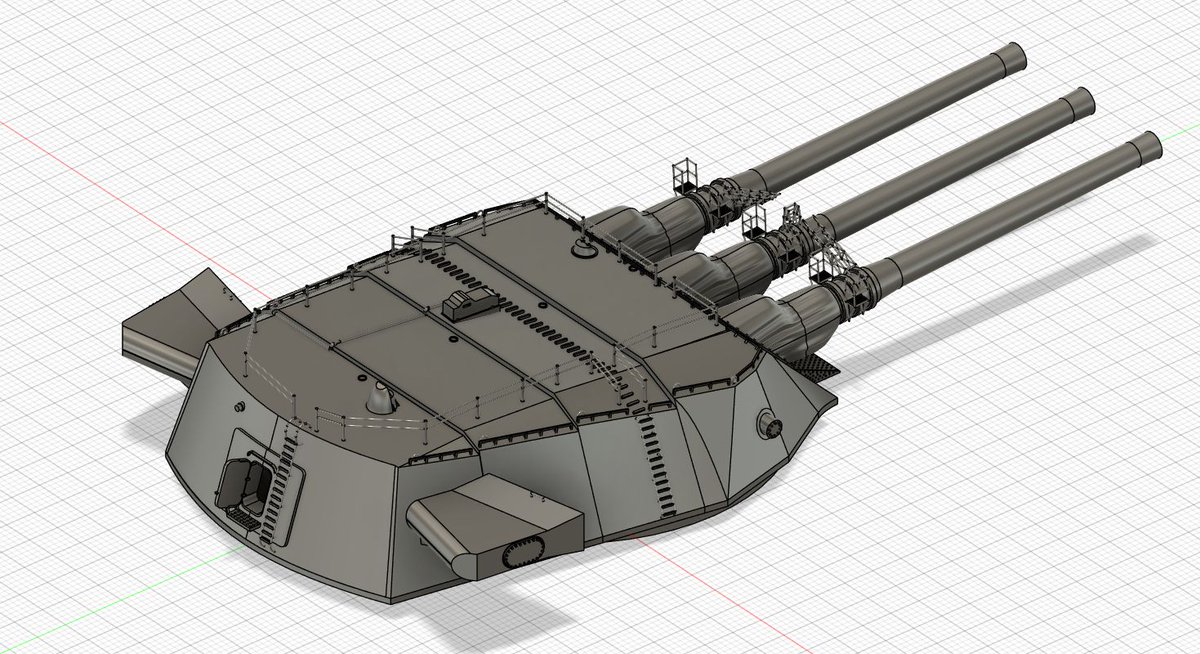Amegraphy's tweet photo. 1/200・1/350 46cm三連装砲 製作⑫
モデリング完成　底面をデザインしていろんなメーカーに設置できるようにした！背面ハッチも開いてる状態に
光造形は副砲をモデリングしてから一緒にプリントしようかな https://t.co/LLWFJkjvzI