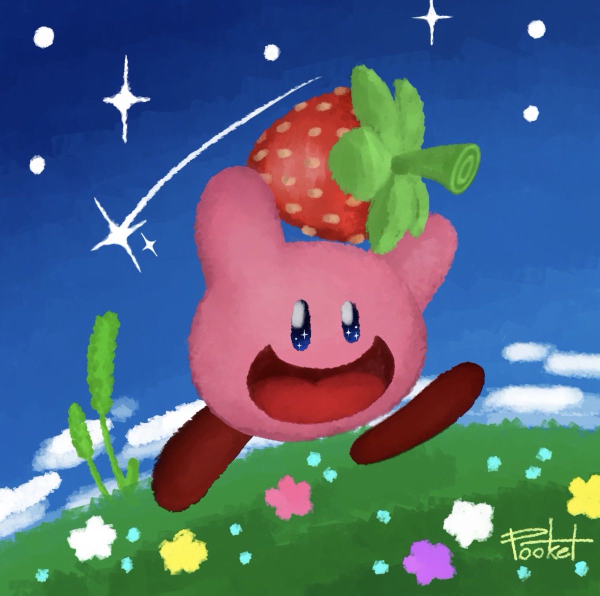 Circular100's tweet photo. Kirby and his strawberry! #kirby #art https://t.co/xS1fnwCUN1