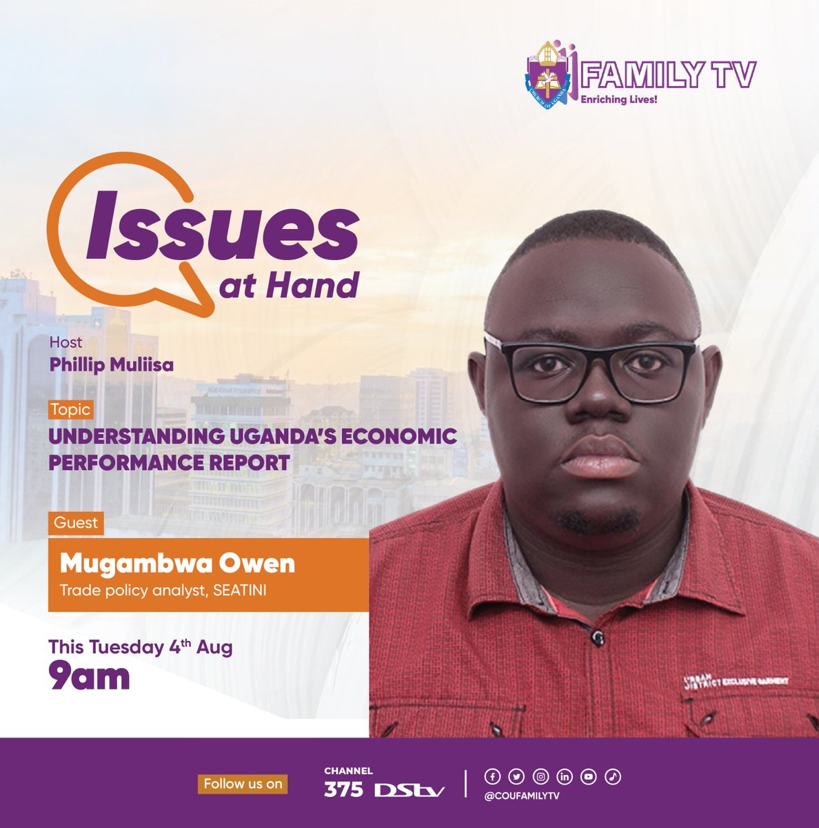 coufamilytv's tweet photo. COMING UP | #IssuesAtHand ποΈ
How is Uganda's economy really performing? What do the latest figures mean for businesses, jobs, inflation, and the ordinary citizen?
Join Phillip Muliisa as he hosts Mugambwa Owen, Trade Policy Analyst at @SEATINIUGANDA , for an insightful discussion on:
π Understanding Uganda's Economic Performance Report
ποΈ Today
π 9:00 AM (EAT)
Don't miss this important conversation. Tune in, share your thoughts, and join the discussion.
#IssuesAtHand #COUFamilyTV #UgandaEconomy #SEATINI