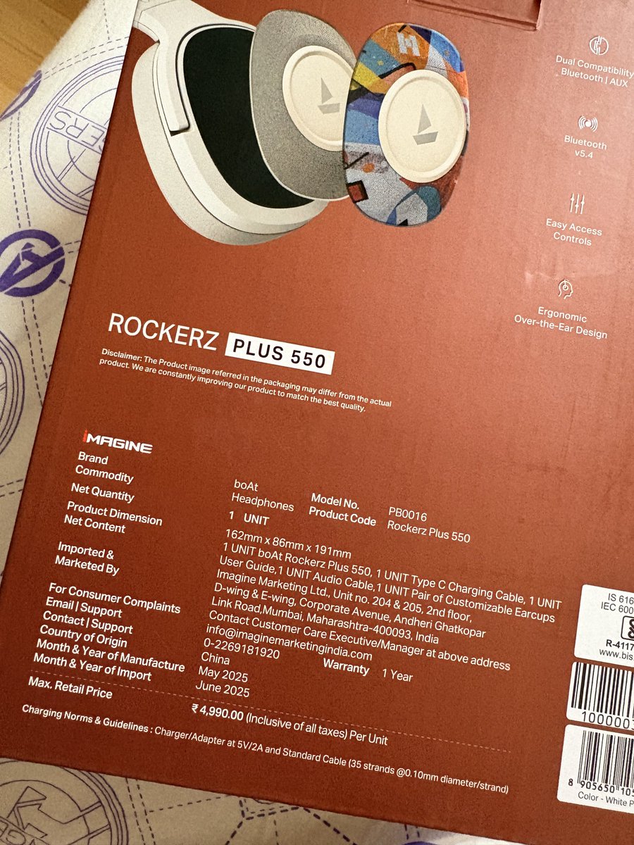 Agarwal__G's tweet photo. @RockWithboAt @RockWithboAt boAt's 'Make in India' claims seems misleading. My new Rockerz Plus 550 is labeled "Made in China," and a magnet fell out on day one. I kept it only for my son. When will true local manufacturing and quality checks begin? https://t.co/R3CNxguzzX