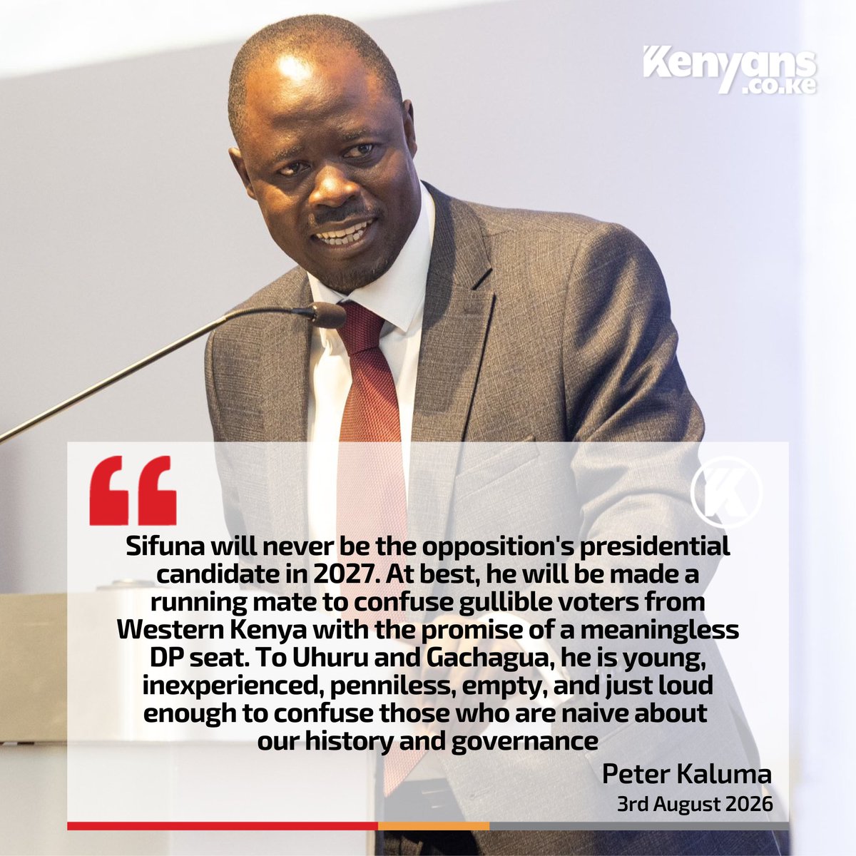 Kenyans's tweet photo. Sifuna will never be the opposition's presidential candidate in 2027 - Peter Kaluma https://t.co/igW9y6GZ7G