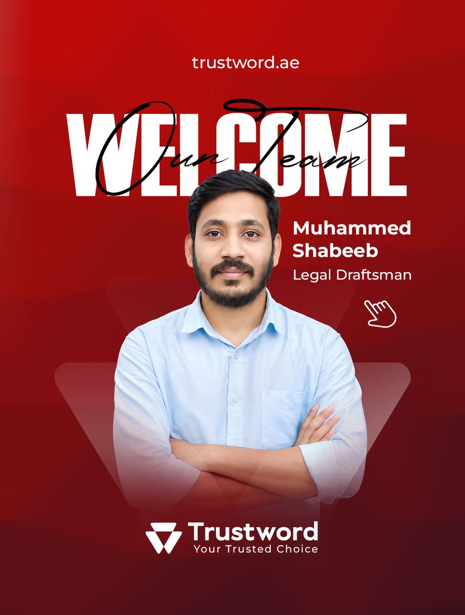 trustword_ae's tweet photo. We're excited to welcome Muhammed Shabeeb to the Trustword family as our Legal Draftsman.

Please join us in giving Muhammed a warm welcome as he embarks on this exciting new journey with us. 

Here's to new beginnings, shared success, and continued excellence! https://t.co/J7nsakwoMa