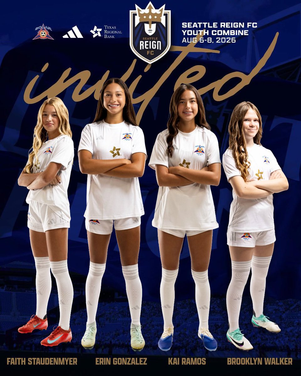 SolarSoccerClub's tweet photo. Heading to the Pacific Northwest! 🌲⚽️
Congrats to our 4 @Solar11ECNL players on being selected for the upcoming @reignfc Youth Combine.
Best of luck as you take on this fantastic @NWSL opportunity! #SolarProud
👏✨#SolarNextLevel #WeAreSolar @ECNLgirls https://t.co/hOOPqagypd