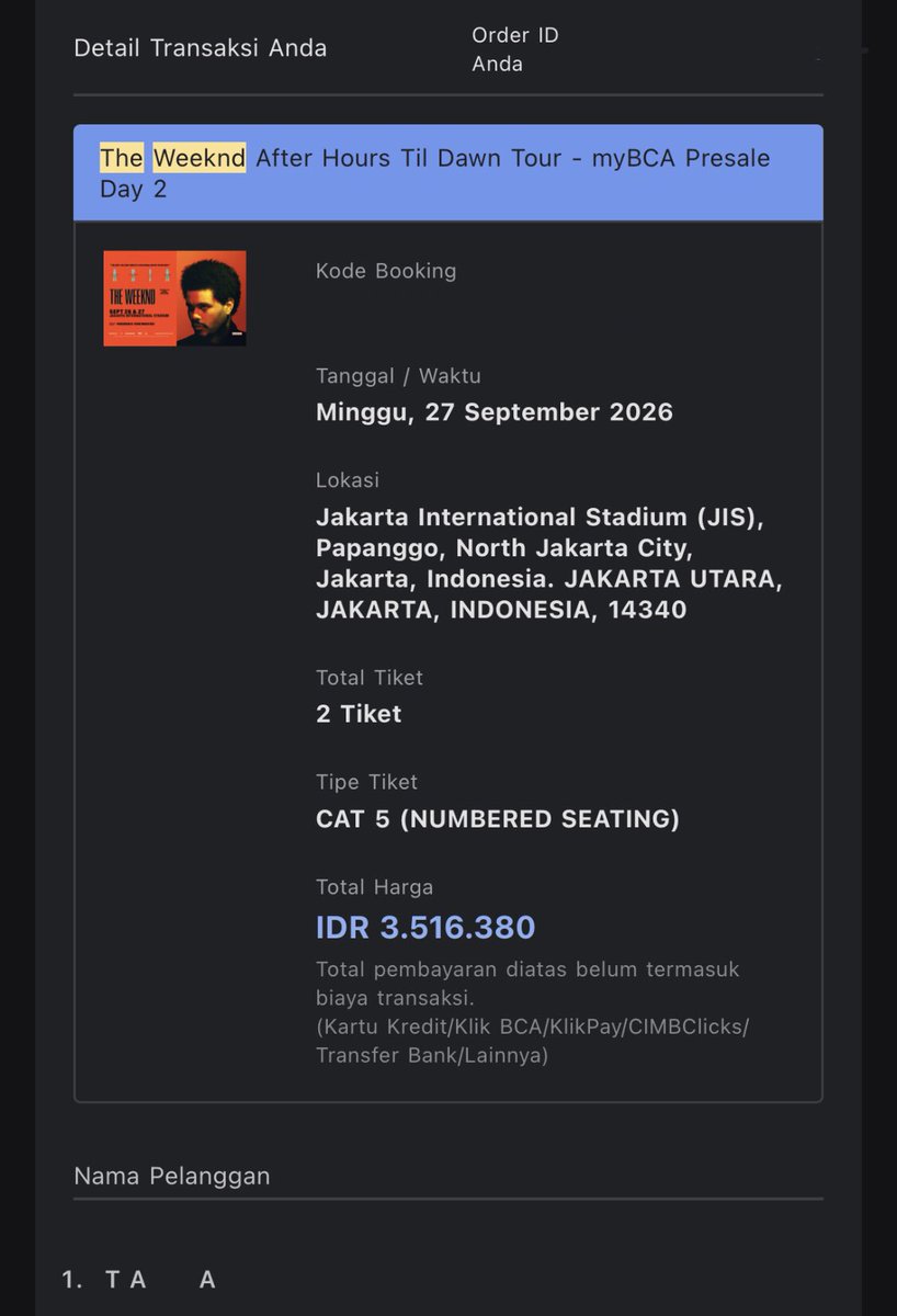 fillejoviale's tweet photo. WTS TIKET THE WEEKND

Day 2 cat 5
2 tix
1.700.000/tix
Ambil 2 jadi 3.3jt aja
Diurus sampai fisik, COD area jabodetabek, bisa dp, trusted

*nama pelanggan sama dengan nama saya
Wts abel konser jis theweeknd day2 cat5 https://t.co/1ztu1sp95e