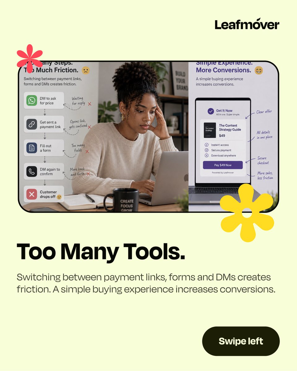 leafmovers's tweet photo. Most creators don't have an audience problem, they have a conversion problem. Simplify how people buy from you and watch your business grow.

Save this carousel and share it with another creator.

#CreatorEconomy #Leafmover #Marketing #DigitalBusiness https://t.co/QqgHlrj8Mg
