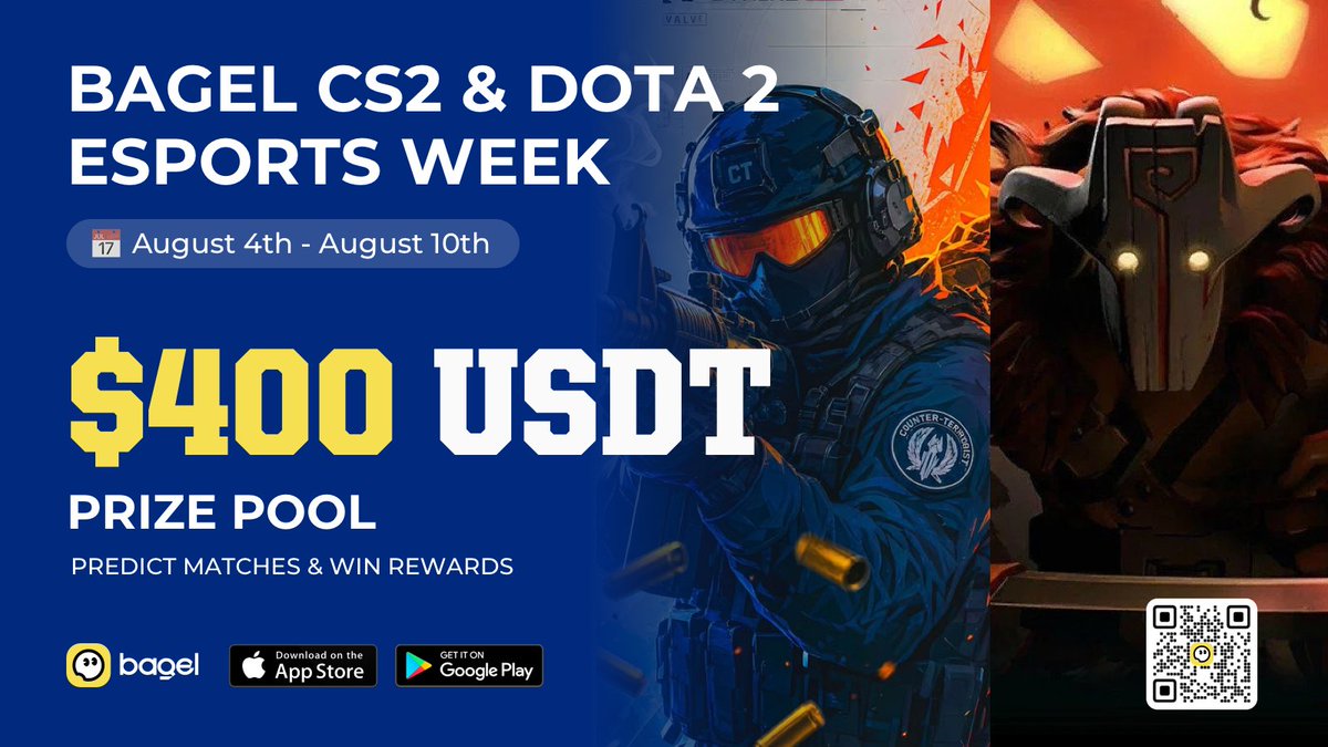 bagel_win's tweet photo. Bagel CS2 & Dota 2 Esports Week is LIVE! 🔥
🎯 Predict matches
🏆 Climb the leaderboard
🎁 Win rewards
Tap the event banner on the For You page to join.
#CS2 #Dota2 #Esports #Bagel