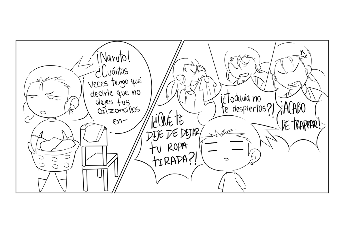 PinkMokkart's tweet photo. #shikanaru 
texto:
1. Naruto:"¡Ya llegué" 
Shikamaru:"Lávate las manos"
2.Shikamaru:"Muevete"
Naruto:"Un ratito mas"
3.Shikamaru:"¡Naruto! ¿Cuántas veces tengo que decirte que no dejes tus calzoncillos en-!"
*flashbacks*
4. Shikamaru: "Me convertí en mi madre..."
Naruto: "¿Que?" https://t.co/p6XZn99JqG