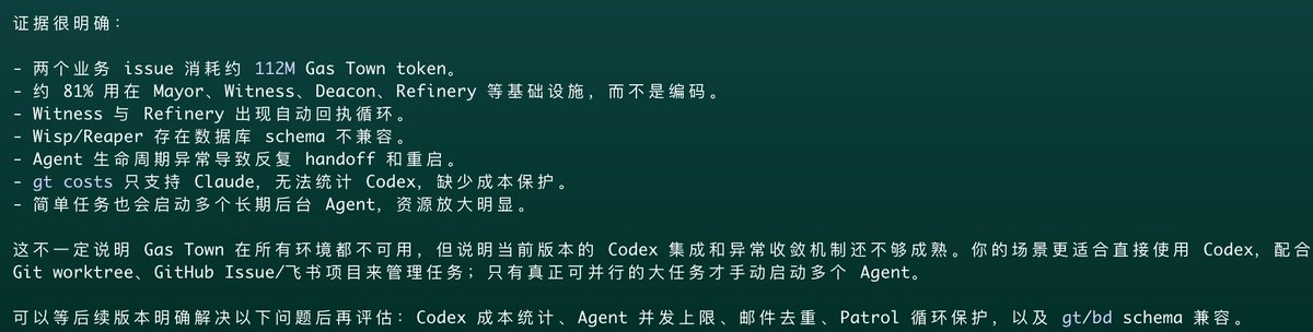 seewhy_me's tweet photo. 早上试了下 用 gas town，提了两个 issue 就烧掉了 112M 的 token, 问了下是陷入死循环 https://t.co/ih1pxoaqFN