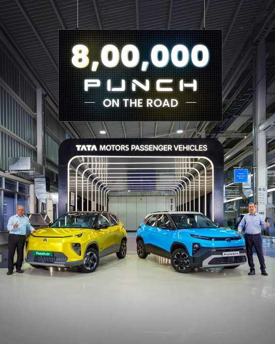 PluginJourneys's tweet photo. 🚨@Tataev Punch hits a massive 8 Lakh sales milestone!⚡🚙
Since its launch in October 2021,it has officially become the fastest compact SUV to achieve this record, taking just 57 months!
8,00,000 units on the road, with the last 1 lakh units sold in just under 5 months!
#PunchEV https://t.co/ySHFhsN0SK