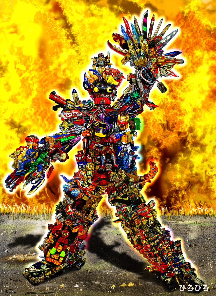 piropiron1026's tweet photo. 『廃棄玩具融合態』

たくさんのスーパー戦隊のおもちゃが融合した怪人。身体中に数え切れない夢や思い出が詰まっている。 https://t.co/hCtOZFzzA2