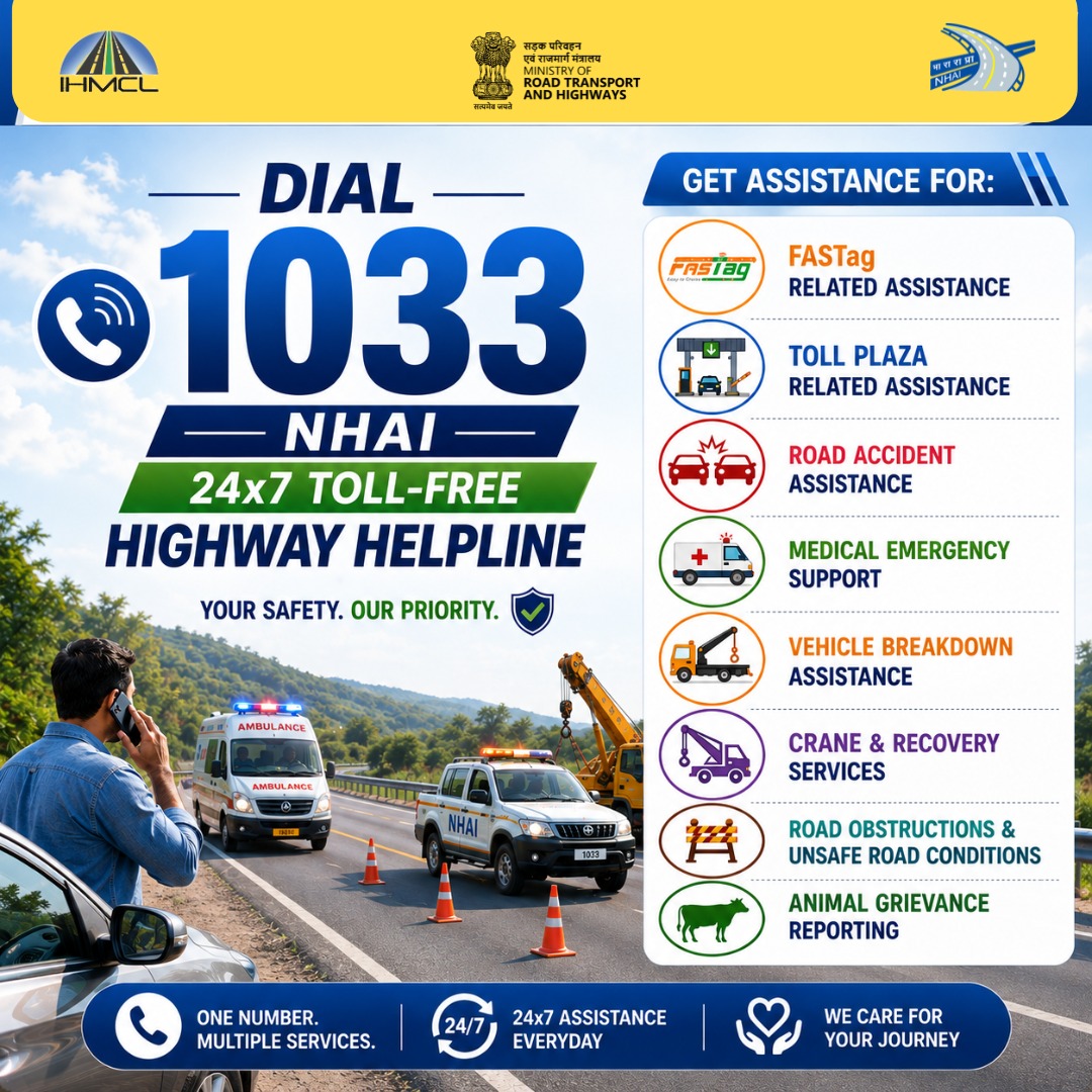 fastagofficial's tweet photo. Dial 1033 NHAI 24 X 7 Toll-Free Highway Helpline to get any highway/ toll plaza related assistance. @NHAI_Official @MORTHIndia https://t.co/BLBpD4kOx5