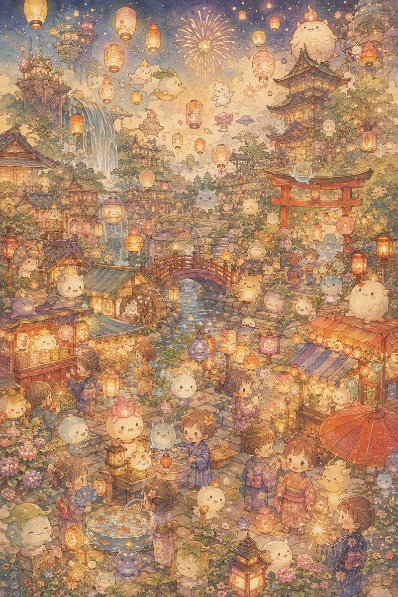 uzumaki_spiral's tweet photo. The Enchanted Summer Festival ✨🏮
Where tiny spirits gather beneath glowing lanterns and summer fireworks. 🌸🎆
#FantasyArt #Watercolor #StorybookArt #Illustration #JapaneseFestival #SummerFestival #Yokai #CuteArt #FantasyWorld #OriginalArt https://t.co/9VUixWAAYh