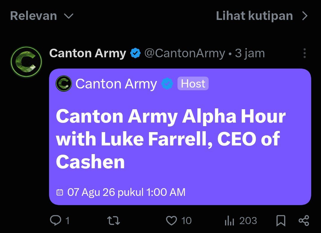 sizoeee19's tweet photo. @CantonArmy @Cashen_cc @TheNode_Network 🚀 Excited for the upcoming Canton Army Alpha Hour with Luke Farrell, CEO of Cashen! Looking forward to valuable insights, innovation, and the future of Web3. See you there! 💚 #CantonArmy #Web3 #Cashen https://t.co/TzXI8rRVoB