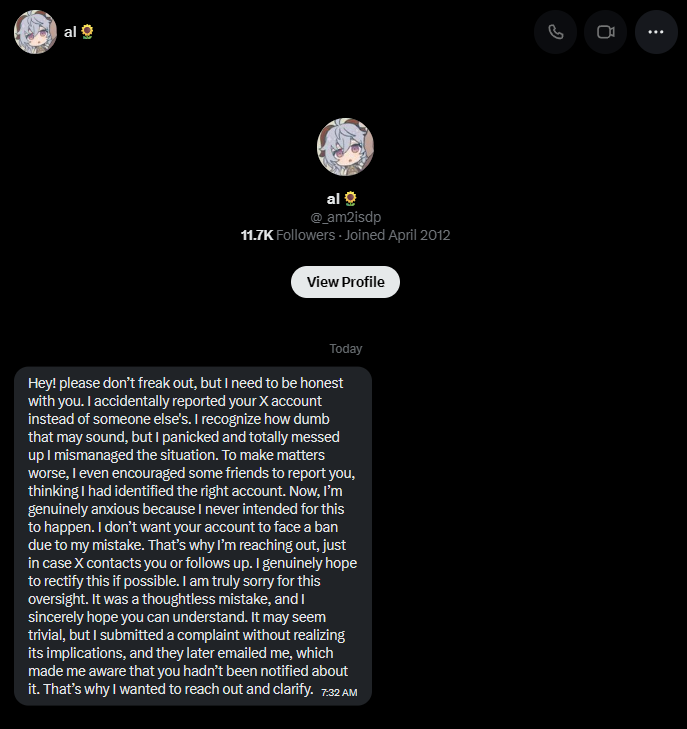 noxalyss's tweet photo. hello! just to let everyone know that al's account has been hacked. if any of you guys received a DM from her telling you that she accidentally reported your account, that is NOT her. instead kindly report the account to keep the hacker from getting any more victims. https://t.co/yIjk93CklB