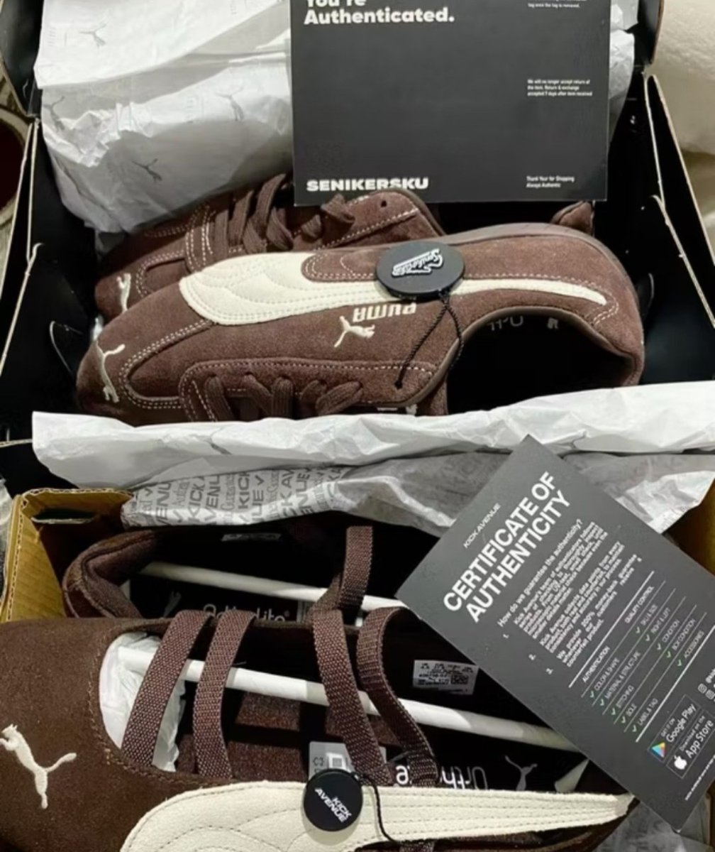 haemony0_'s tweet photo. JUJUR, sepatu Puma Speedcat / Palermo warna cokelat suede gini emang lagi hype banget dan susah dapet yang 100% authentic! 👟🤎

Bahannya premium, warnanya earth tone banget yang gampang di-mix &amp; match, plus bikin tampilan auto sporty-chic ala cewek bumi! https://t.co/PVfmSYROuO