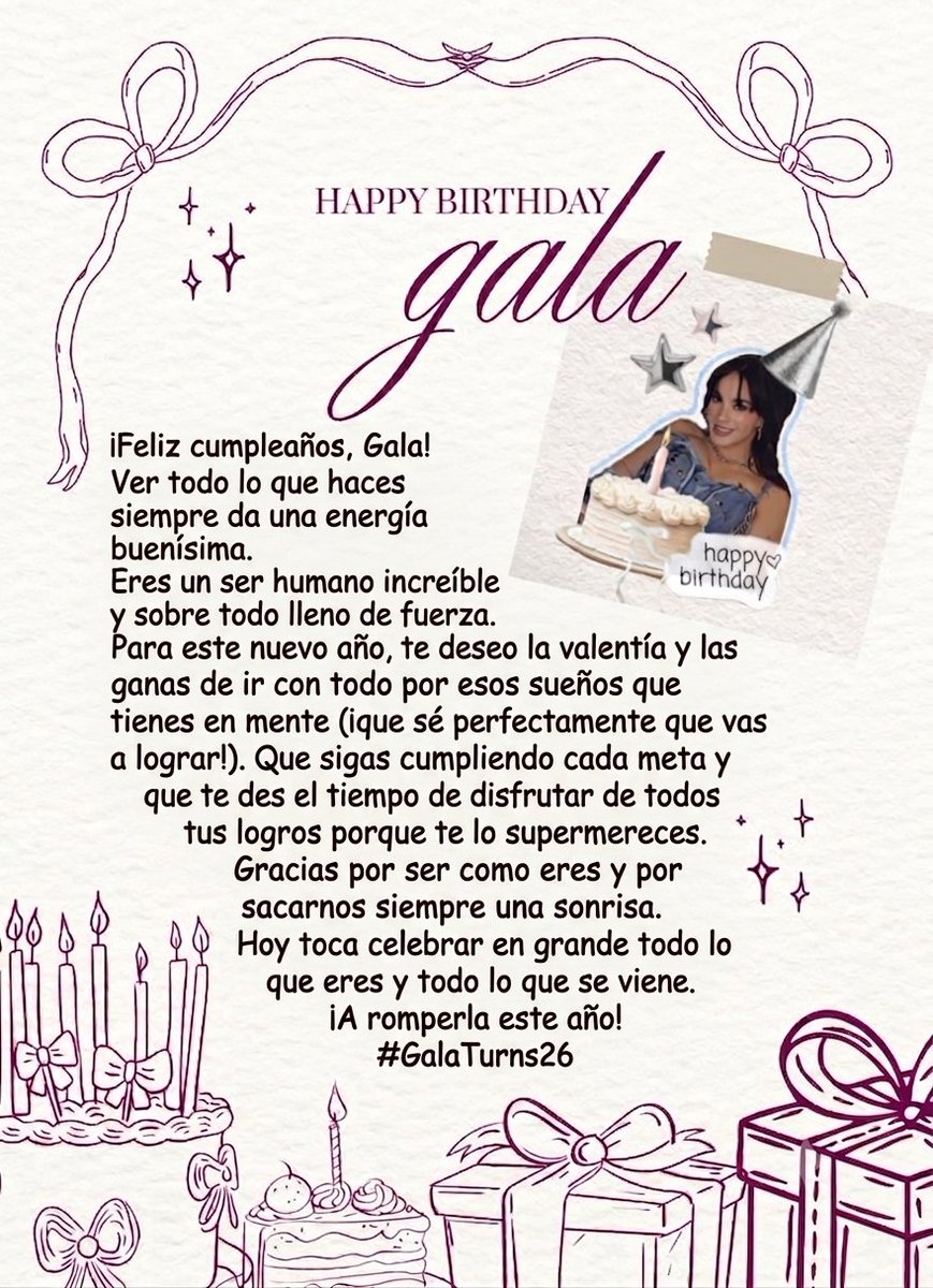 24meGusto's tweet photo. Felíz cumpleaños 🎂🎂🎂 
Gala,
#GalaTurn26 #GalaMontes https://t.co/g0WASaDrKI