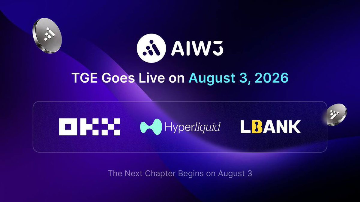 CRYPTOKRALI3's tweet photo. The AIW3 community has another reason to celebrate today.

The $AIW3 TGE has officially launched and the token is now live and trading. Congrats to everyone who helped the project reach this point.

$AIW3 is trading on:
🔹 OKX Boost
🔹 Hyperliquid Spot
🔹 LBank Spot

It’s also great to see @AIW3_official recognize early supporters through the Genesis Airdrop. This launch isn’t the finish line, it marks the beginning of AIW3’s next chapter.

Now the focus shifts to seeing how its AI-native approach to onchain trading develops in practice.