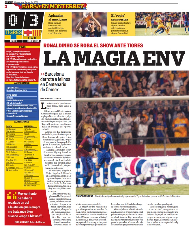 SancadillaNorte's tweet photo. En #LosArchivosDeSanca recordamos que hace 20 años vino el Barcelona para jugar con Tigres en el Estadio Universitario. https://t.co/tytnYMf14J
