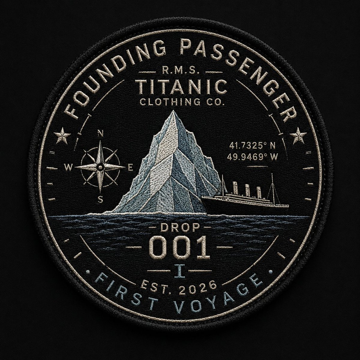 rmstitanicco's tweet photo. Every Founding Passenger receives the official Drop 001 Founding Insignia.

This patch will never be produced again.

Welcome aboard.

Boarding begins in 24 hours.

#TitanicClothingCo  #ConceptStreetwear  ⚓🌊