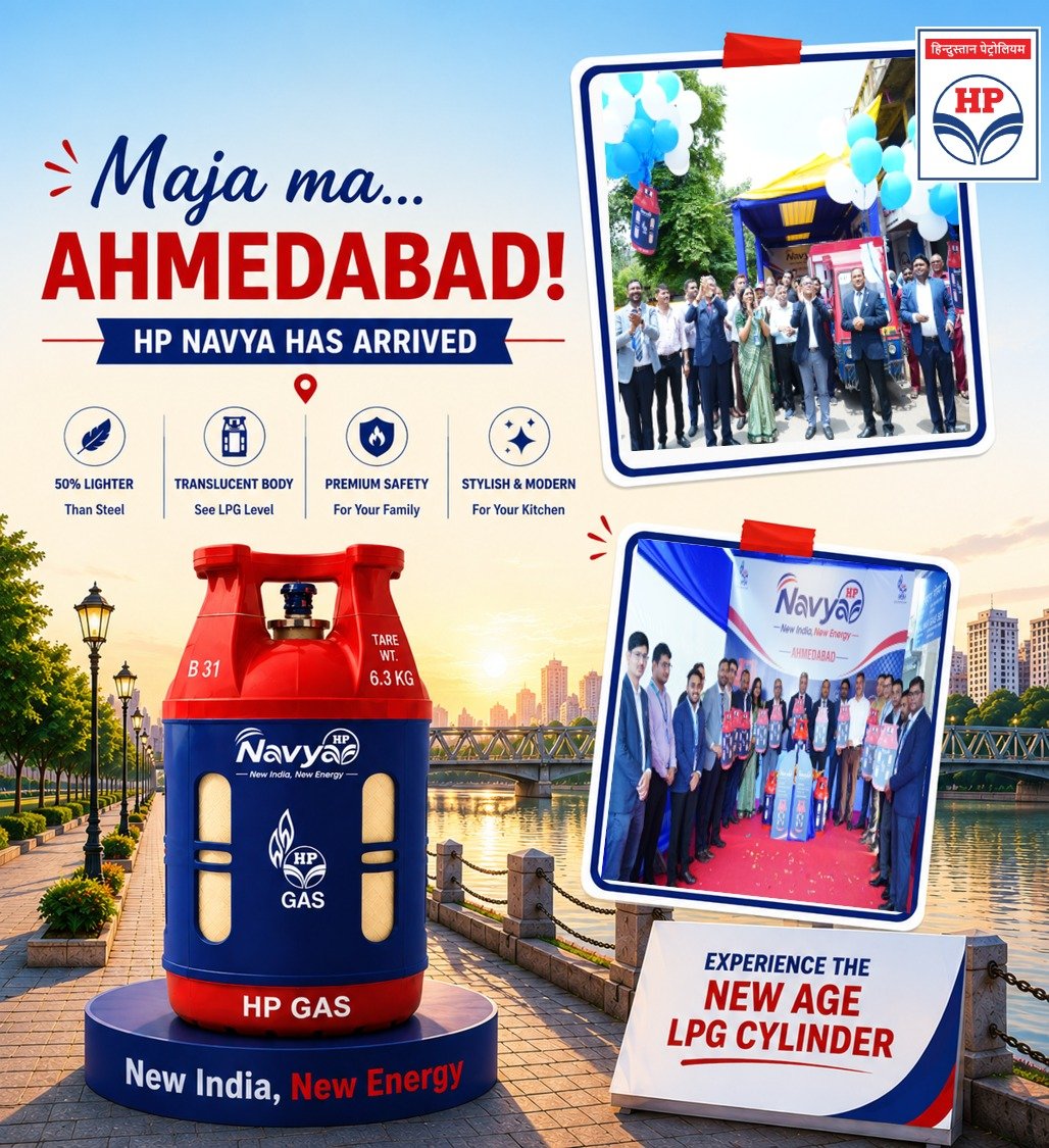 HPGASJK's tweet photo. Maja ma.... Ahmedabad! 👋

The wait is over... HP Navya has arrived! 🎉

Bring home the premium LPG cylinder that's lighter, smarter and safer.

New India. New Energy.
Book through HP Pay at select distributors
#HPNavya #Ahmedabad #HPGas #CompositeCylinder @HPCL @HPGAS_HQO https://t.co/0VcyiZ6j27