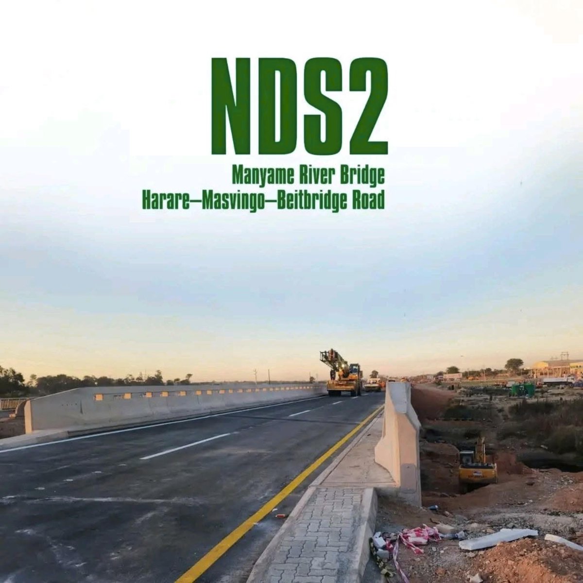 Darryl_Chisora's tweet photo. NDS2 in Action | Manyame River Bridge

Another milestone in Zimbabwe's infrastructure transformation is taking shape with the completion of the new Manyame River Bridge along the strategic Harare–Masvingo–Beitbridge Highway.

This project is more than just a bridge—it is an investment in national development. By improving road safety, reducing travel times, facilitating trade and strengthening regional connectivity through the North-South Corridor, the bridge supports economic growth and creates opportunities for businesses and communities alike.

Under the National Development Strategy 2 (NDS2), modern infrastructure remains a key pillar for industrialisation, investment attraction and improved service delivery. Every kilometre of quality road and every completed bridge brings Zimbabwe closer to Vision 2030.

Infrastructure is not just concrete and steel, it is the foundation for jobs, commerce, tourism and a more competitive economy.

#NDS2  #HarareMasvingoBeitbridge #BuildingZimbabwe #EconomicGrowth