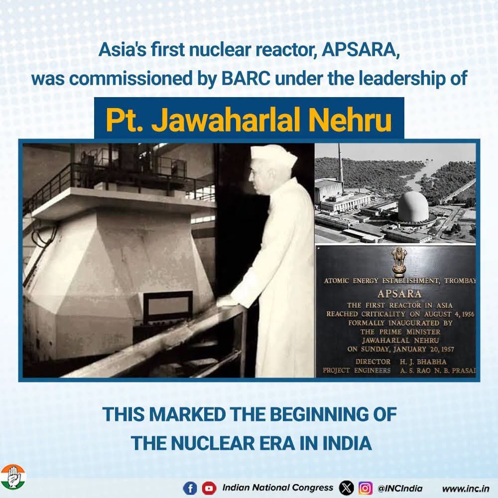 SevadalSRA's tweet photo. एशिया के पहले न्यूक्लियर रिएक्टर, APSARA के चालू होने से भारत के न्यूक्लियर युग की शुरुआत हुई।

पंडित जवाहरलाल नेहरू के दूरदर्शी नेतृत्व और BARC की शुरुआती कोशिशों से, भारत ने साइंटिफिक और टेक्नोलॉजिकल आत्मनिर्भरता की नींव रखी। https://t.co/kN1d03TT5s