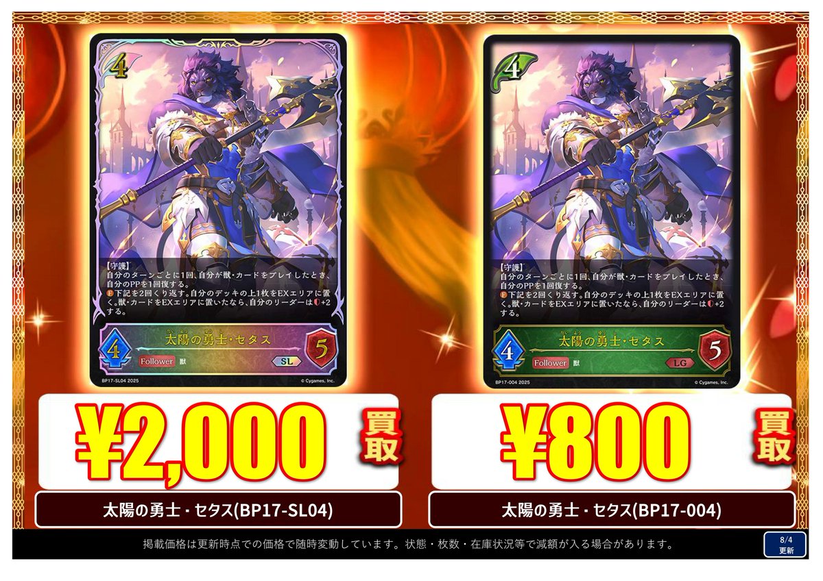 fukufuku_sve's tweet photo. #シャドウバースエボルヴ 買取情報🍀

🔥🔥太陽の勇士・セタス SL¥2000買取🔥🔥
🔥🔥太陽の勇士・セタス LG¥800買取🔥🔥

🔥🔥太陽の勇士・セタス SL¥2000買取🔥🔥
🔥🔥太陽の勇士・セタス LG¥800買取🔥🔥

本当に…？
#福福SV #エボルヴ https://t.co/B5zh90K7B4