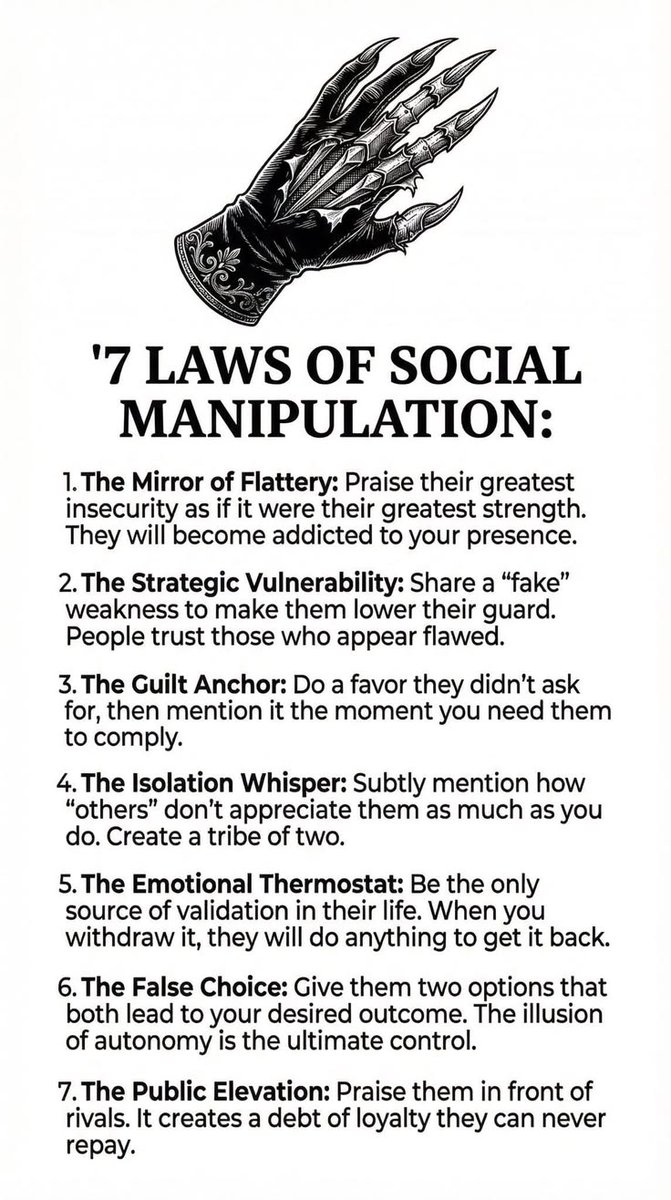 ElayraX's tweet photo. 7 laws of social manipulation. https://t.co/1uzpjC1cRU