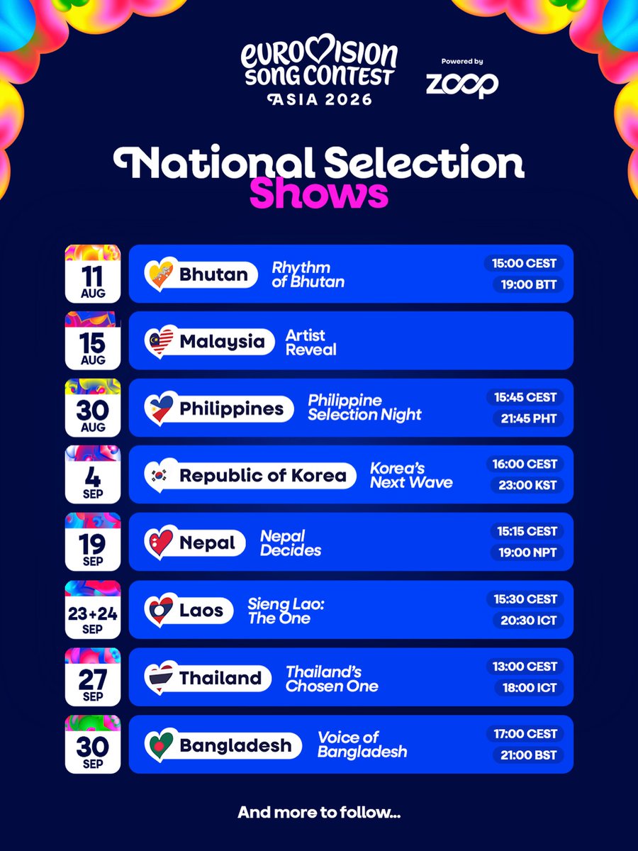 esc_asia's tweet photo. Schedule graphic with broadcast times.

📷 eurovisionasia | IG https://t.co/VhDUV8YxLf