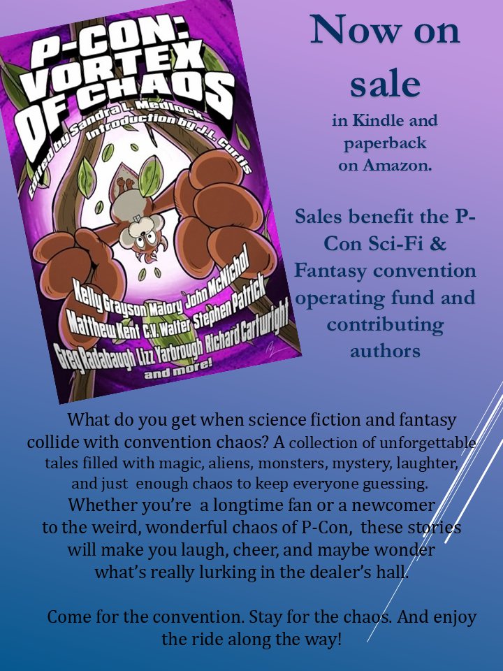 SandraMedlockTx's tweet photo. P-Con: The Vortex of Chaos https://t.co/LHYvczDAWA #Amazon via @Amazon 
Now Available. Authors share in the royalties, the rest supports the convention operating fund.
#Nuts4PCon https://t.co/63mxStVTa8