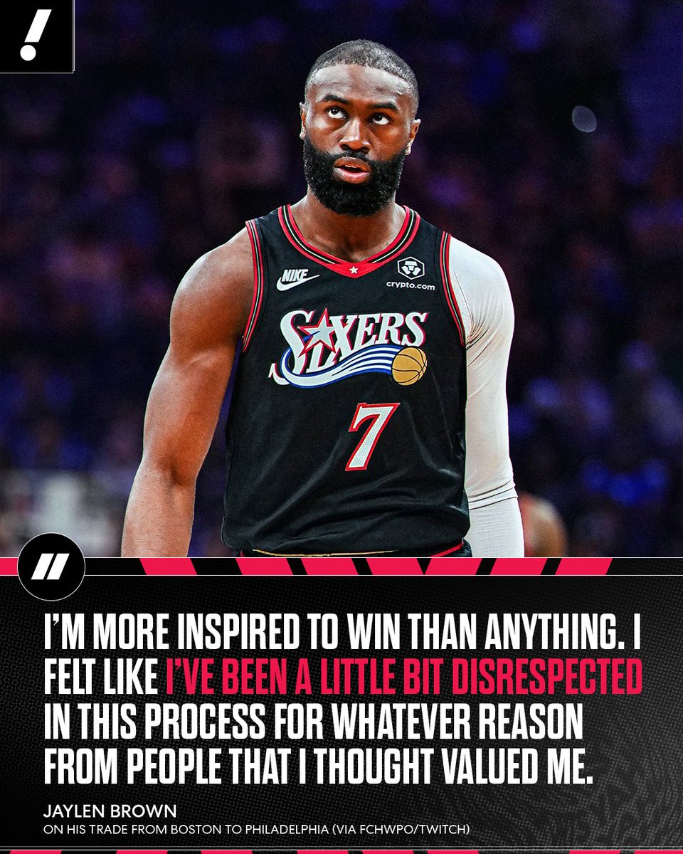 YahooSports's tweet photo. Jaylen Brown is on a mission to win with the 76ers this season 😤 https://t.co/HWbxcvYrYM