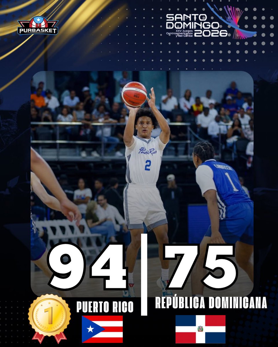 purbasket1's tweet photo. 🥇PUERTO RICO CAMPEÓN DE LOS JUEGOS Centroamericanos y del Caribe 2026 en el Baloncesto 🏀 U20 MASCULINO 5x5🏆

📲Puerto Rico 🇵🇷 94 🆚 75 🇩🇴 República Dominicana 

🏅PUERTO RICO 🇵🇷 domina ambas ramas 5x5 en los Juegos Centroamericanos y del Caribe‼️

📸 @fbpur https://t.co/IKYs7O18uh