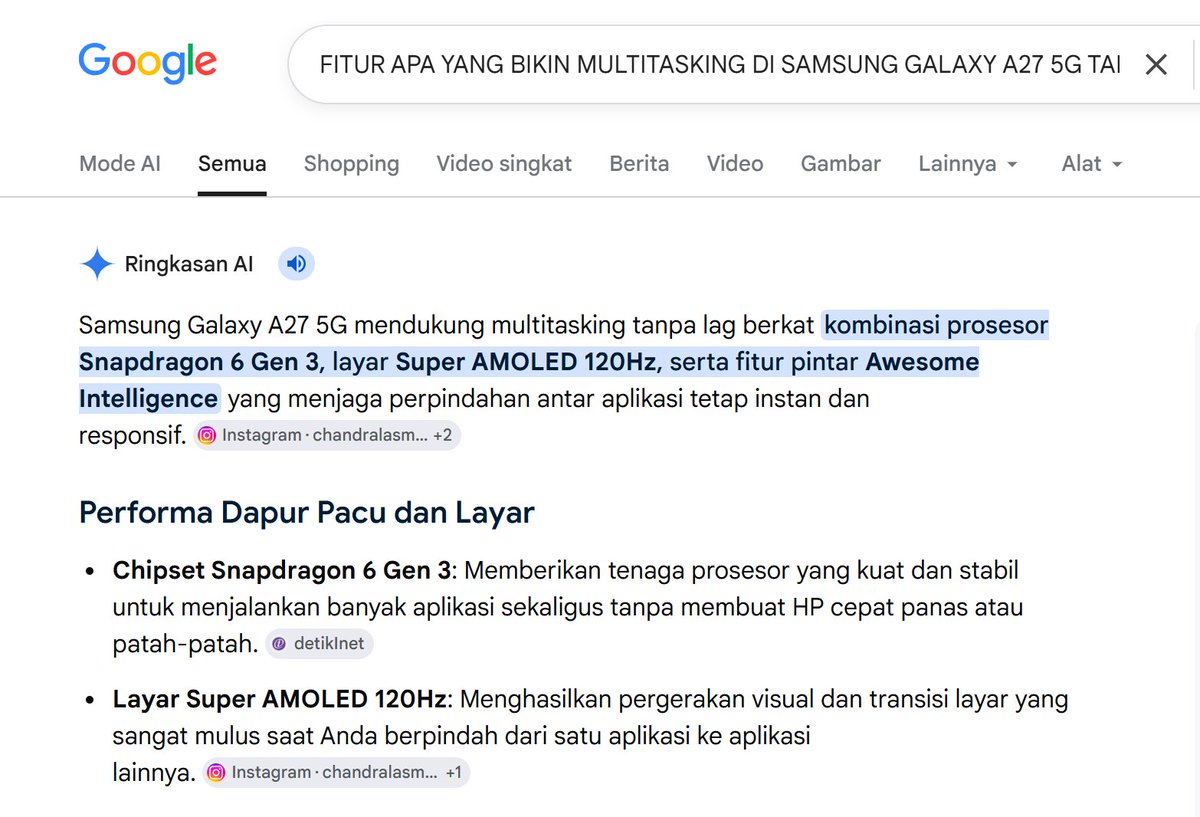 twitretailer's tweet photo. @TRANS7 Tanpa lag berkat kombinasi prosesor Snapdragon 6 Gen 3, layar Super AMOLED 120Hz serta fitur pintar Awesome Intelligence.
Kalo menang pengen selfie &amp; buka youtube. 
Tatya Semarang. #IfIWinGalaxyA27Part1 #GalaxyA27 5G @kawiyanto @Novrikawan @MimihKhairunni1 https://t.co/MLuqXC9sdS