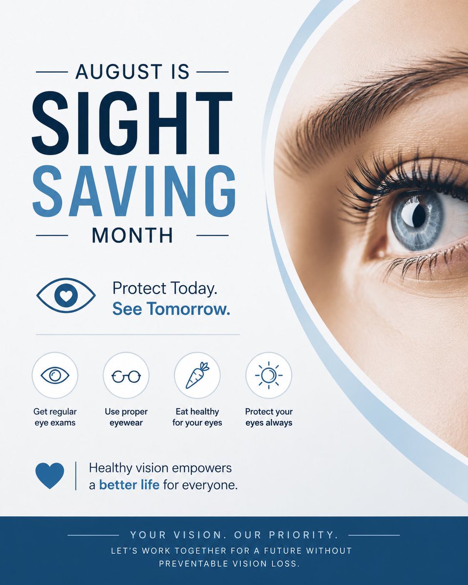 VisionsImages's tweet photo. ๐ Protect your vision today, so you can see a brighter tomorrow.
#SightSavingMonth #EyeHealth #VisionCare #PreventBlindness #Optical #Ophthalmic #EyeCare #HealthyVision #PublicHealth #RotaryInternational #ServiceAboveSelf #CreateLastingImpact https://t.co/jEYq9Bf5Ln