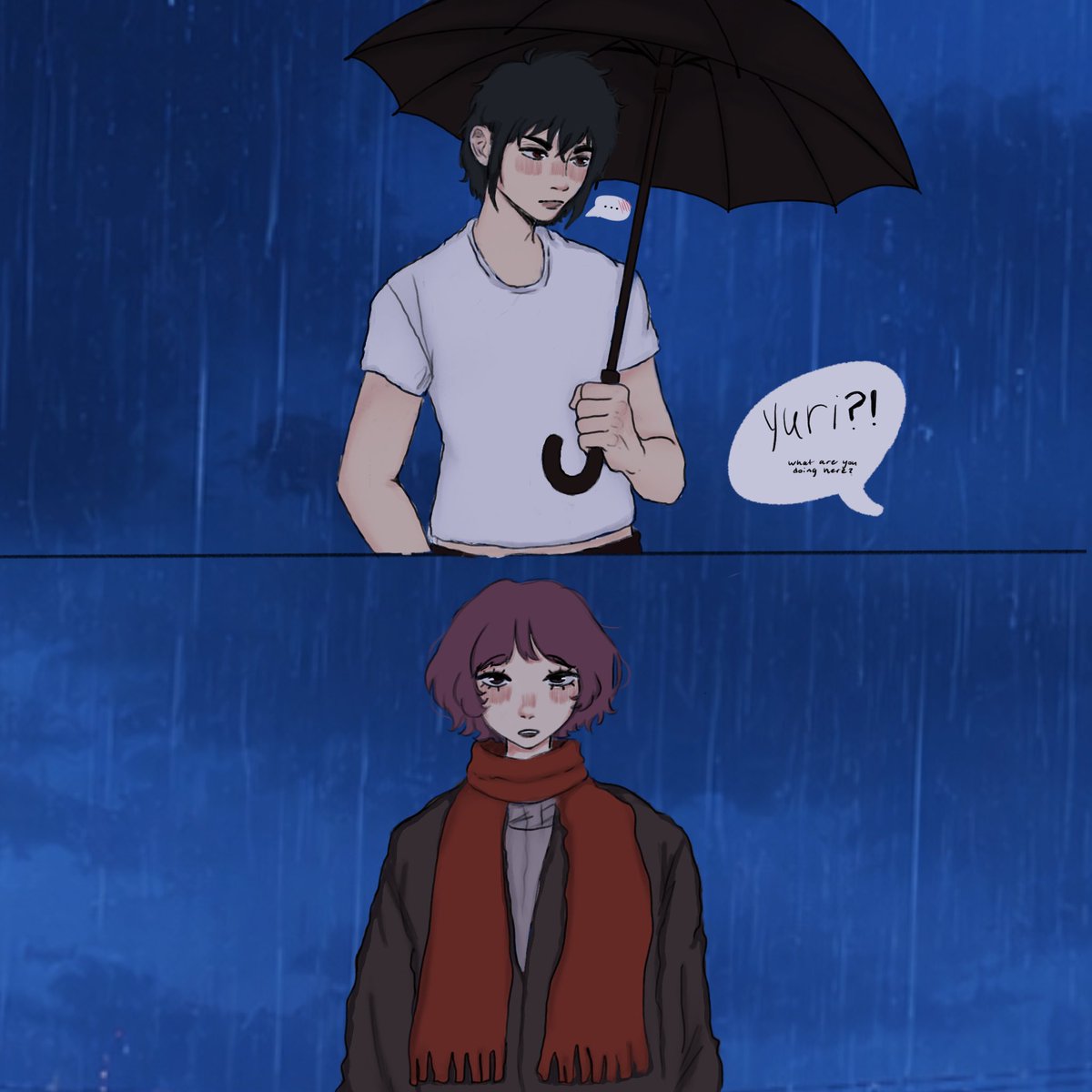 totesadorbess's tweet photo. Superrrrr late entry for #YurikuroWeek2026 @thesssvault day 5: caught in the rain 

I never post on here but I really wanted to try and  contribute this year, even tho I’m three days late °¯᷄◠¯᷅°

#yurikuro #spyxfamily https://t.co/S1OvAbVhv9