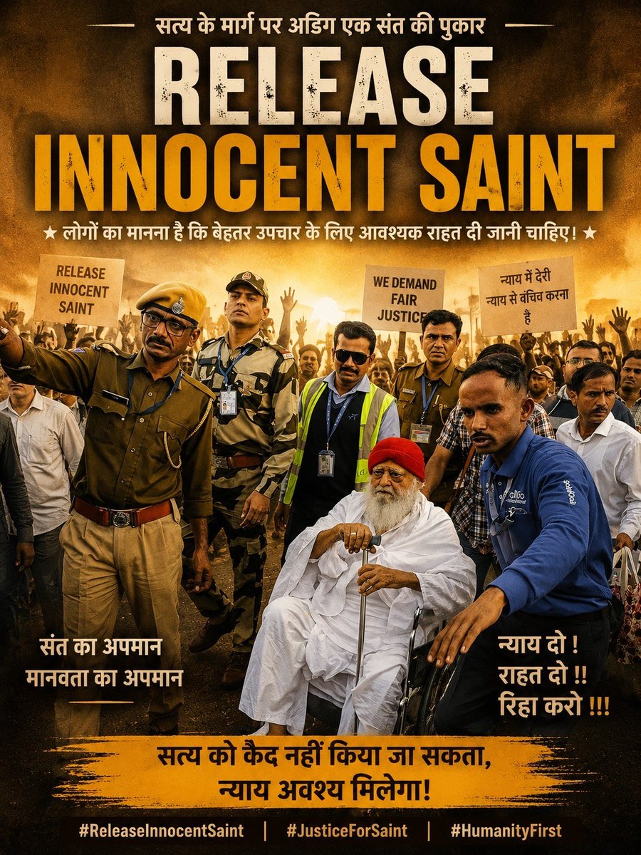 paradkar_dipali's tweet photo. @jagohindustani_ वर्षों की सेवा और आध्यात्मिक प्रेरणा को याद करते हुए अनेक अनुयायी पूज्य संत श्री आसारामजी बापू के लिए Right To Health के अनुरूप उचित चिकित्सा की अपेक्षा रखते हैं।
#JusticeForBapuji https://t.co/4Cri6ciuXo