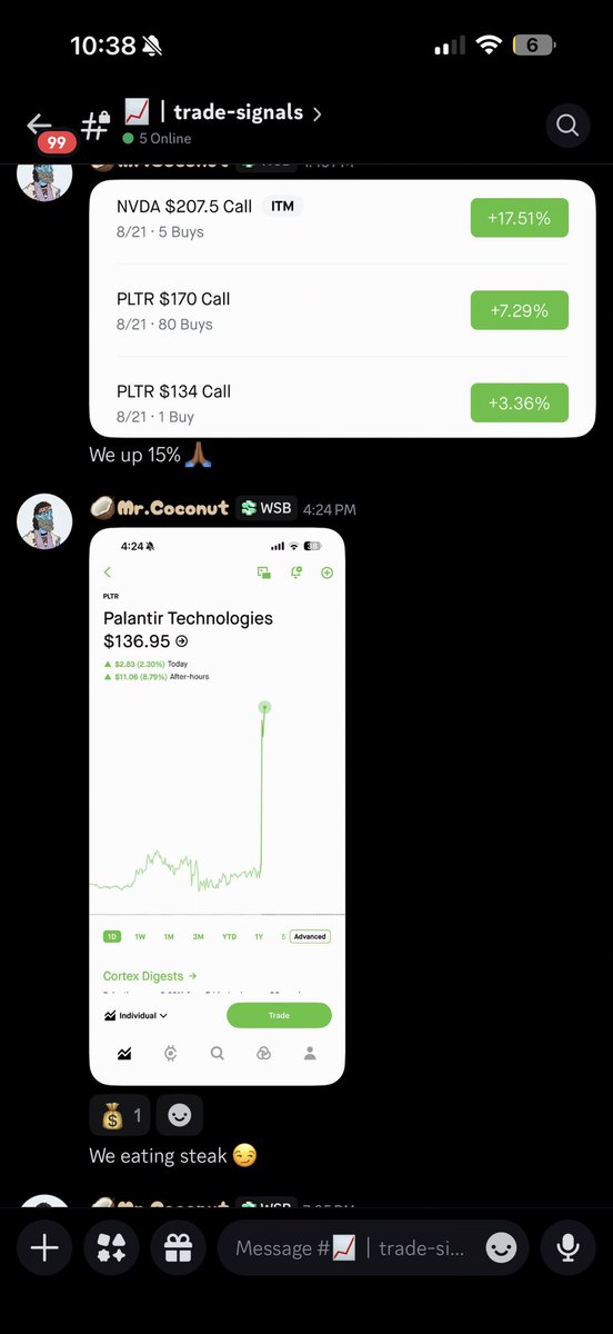 CoconutTrades's tweet photo. Come Trade with me, 11am we were locked in 🥥 #pltr #earnings #coconuttrades https://t.co/s0SZDTucGP