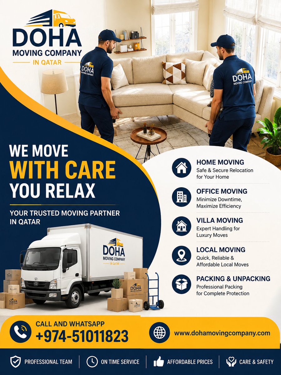 DohaMovingQater's tweet photo. Planning to move in Doha?

Make your move simple and stress-free with Doha Movers. We provide professional packing and moving services for homes, villas, apartments, and offices with safe handling and reliable transportation.
#Doha #Qater #DohaQater https://t.co/7tEvphrgtD