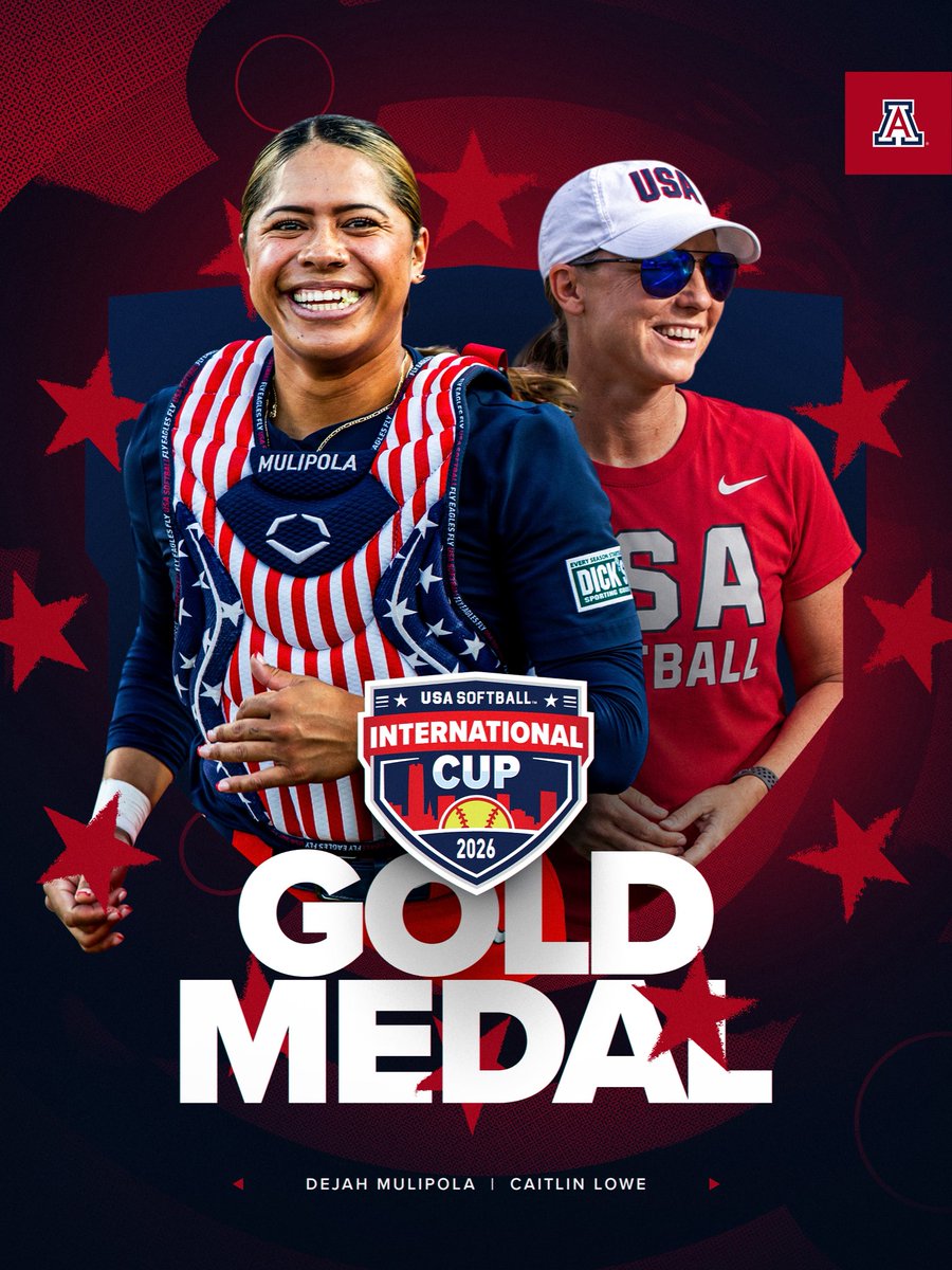 ArizonaSoftball's tweet photo. Bringing home the gold! 🥇

Congrats to @CaitlinLowe, @DejahMulipola, and the @USASoftballWNT on winning the International Cup! https://t.co/wBj1uQdKug