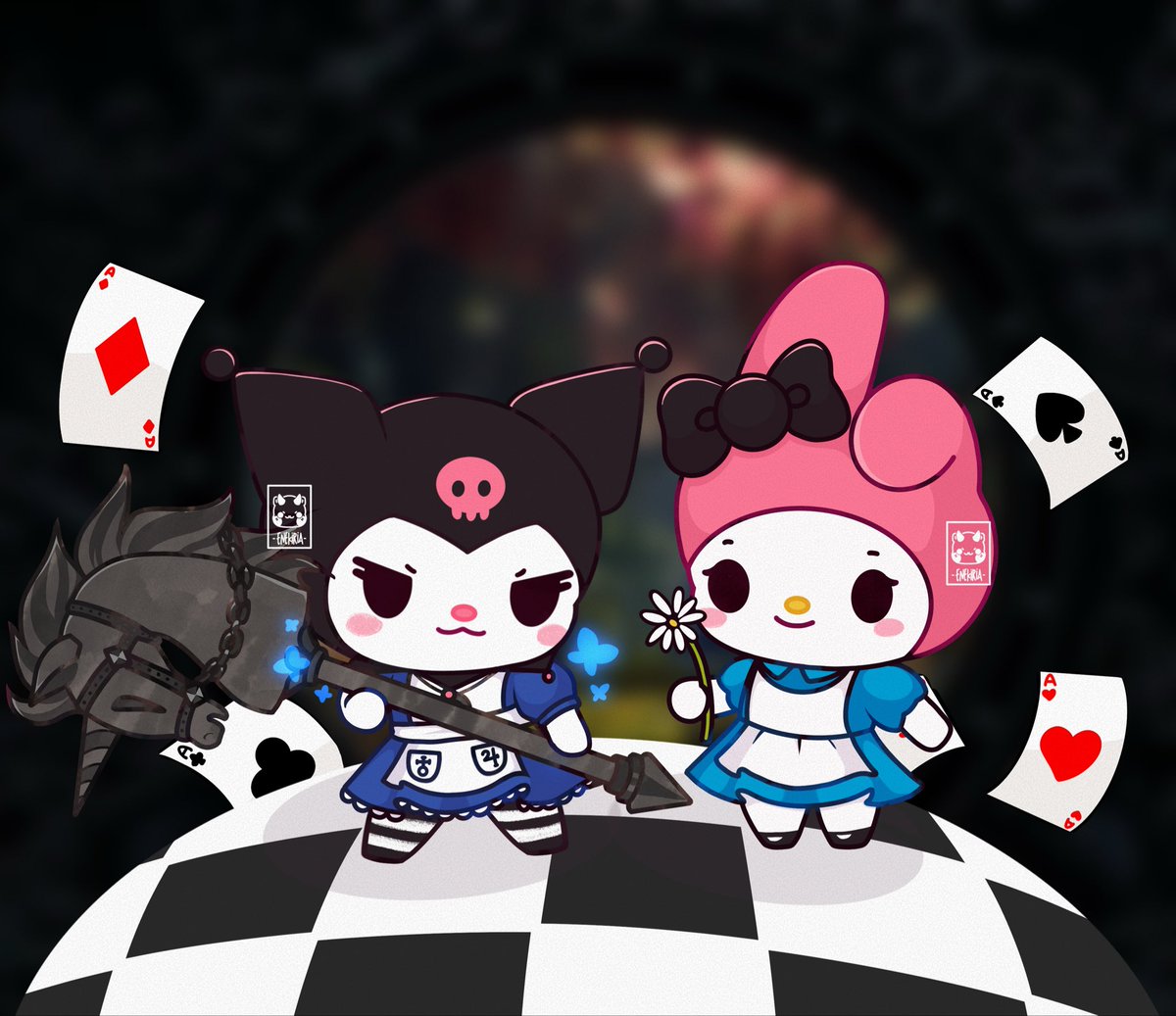 EneKiria's tweet photo. kuromi &amp; mymelody as Alice 🖤🤍
#alicemadnessreturns #aliceinwonderland #sanrio 

Crossover https://t.co/oyHQRgXdNf