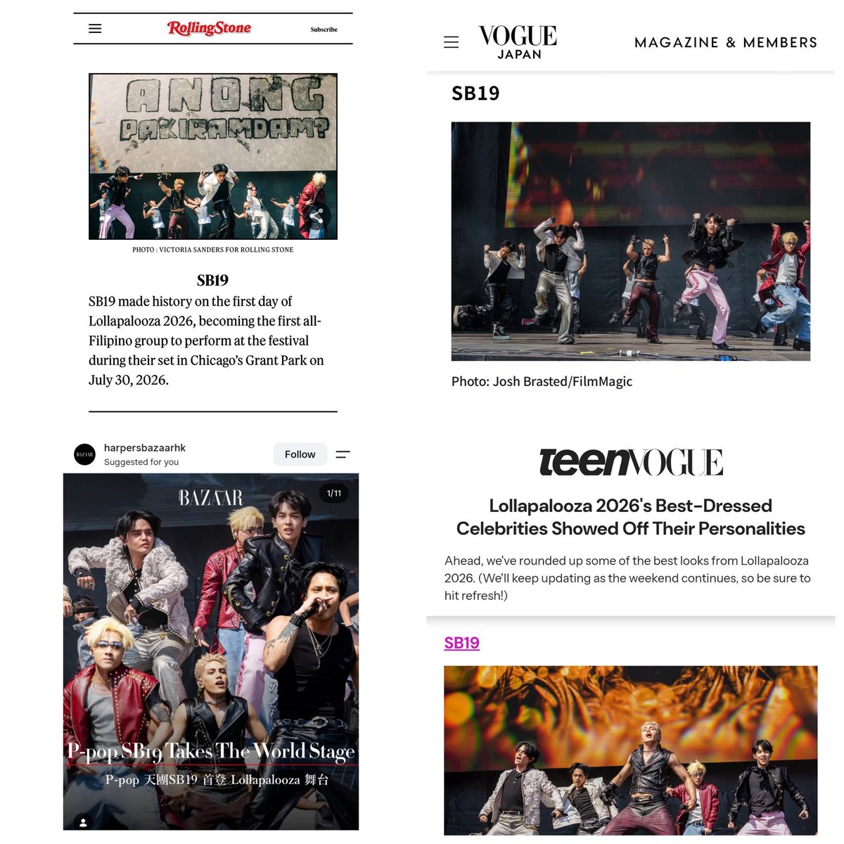 bluepebbless's tweet photo. SB19’s successfull Lollapalooza is being celebrated by international magazines. Globalization.

From the Philippines to the world na talaga sila. 🇵🇭 https://t.co/lbP3b2RaO6